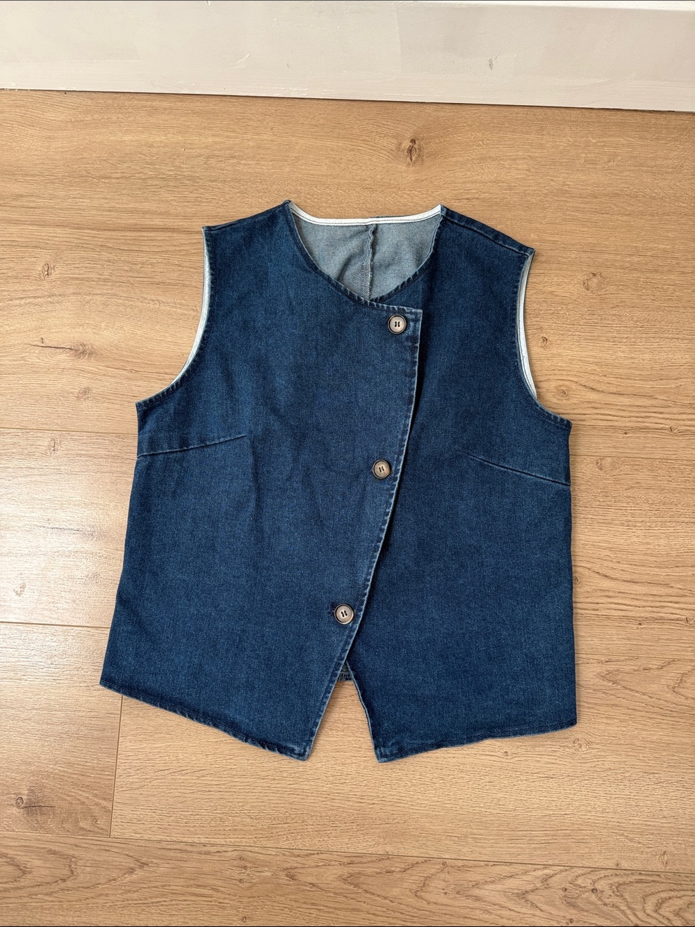 Dark Blue Denim Sleeveless Button Vest